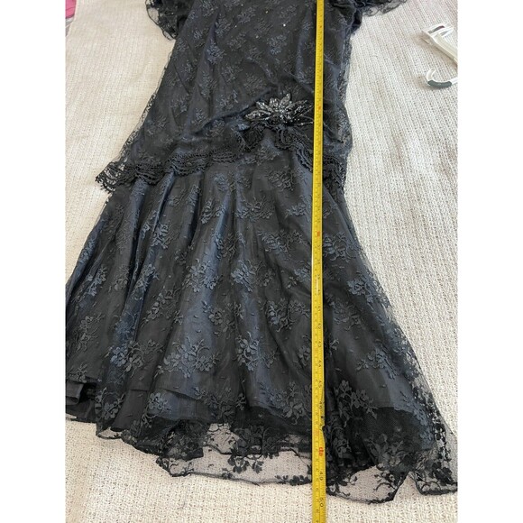 VTG USA 80's Maya Jornot for Michael Marcella Black Lace Pearl Sequin Dress 16 - Picture 7 of 8
